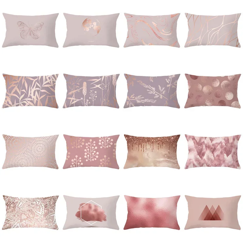 30x50cm Rose Gold Pink Geometric Cushion Cover Abstract Leaves Pillow Cases Living Room Home Decoration Waist Throw Pillowcase