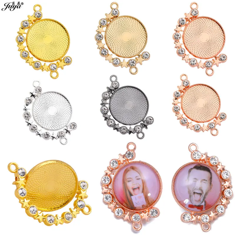 

30PCS Double Sided Pendant Cabochon Base Connector 25mm Rotatable Cameo Blank Bezel Charms For DIY Jewelry Making Accessories