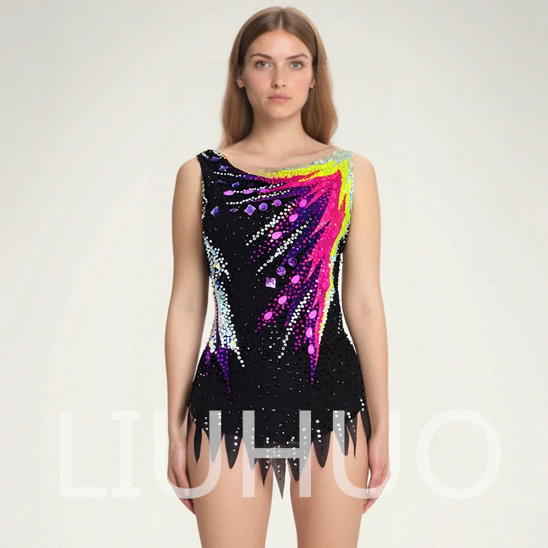 

LIUHUO Rhythmic Gymnastics Leotard Without Sleeves Competitive Cheerleading Performance For Girls