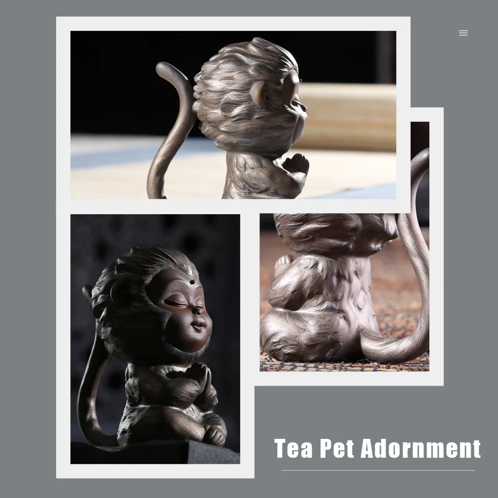 

1Pcs Monkey Tea Pet Decoration Purple Clay Pottery Hand-Cast Realistic Home Office Decor Lovely Desktop Ornament for Indoor