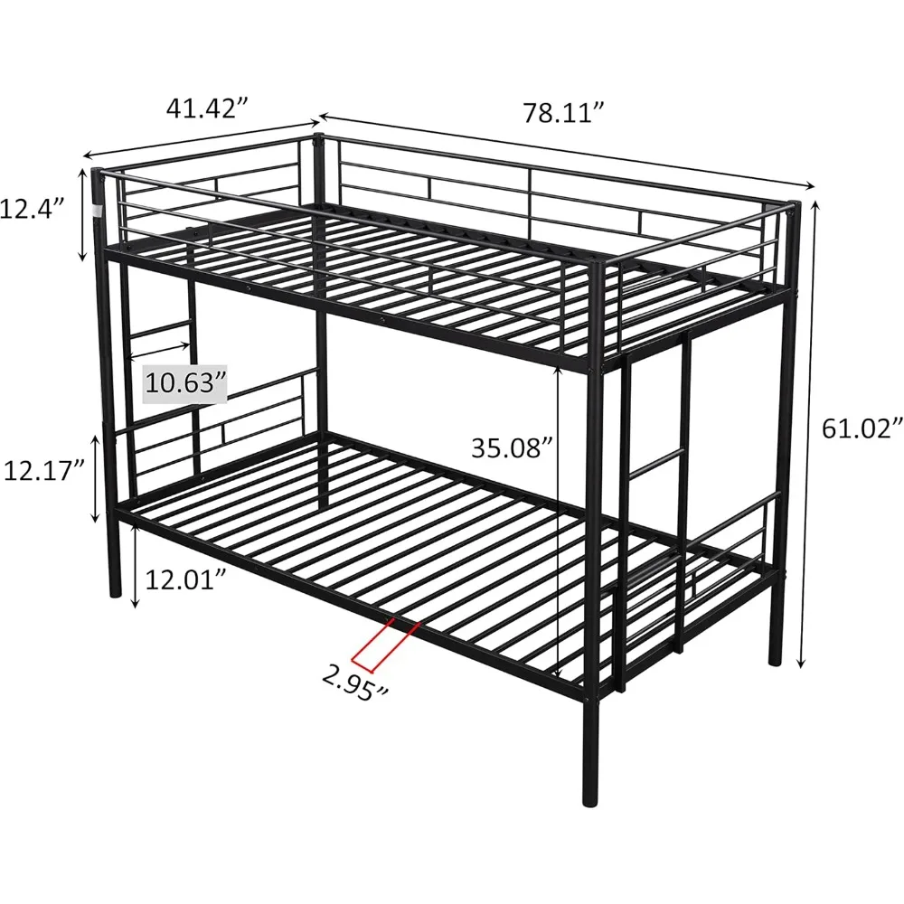 Metal Bunk Bed Twin Over Twin Sturdy Heavy Duty Bunk Beds with 2 Side Ladders,Space Saving,No Box Spring Needed