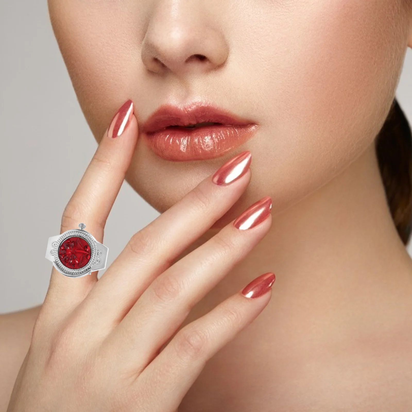 

1Pcs Elegant Ring Shaped Watch Zinc Alloy Mini Timepiece for Lady Decorative Fashion Watch Portable Unique Daily Wear