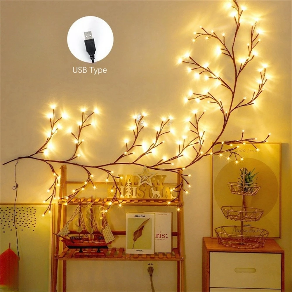 

Tree Branch String Lights with 8 Modes and Remote Control USB Powered Rattan Fairy Lights for Bedroom Window Wall Decor