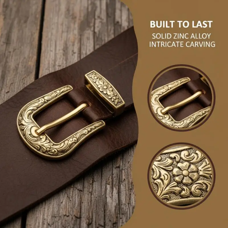 Retro ThreePiece Belt Buckle Set Carved Pin Buckle Vintage Western Men Womens Leather Belt Decoration Accessory