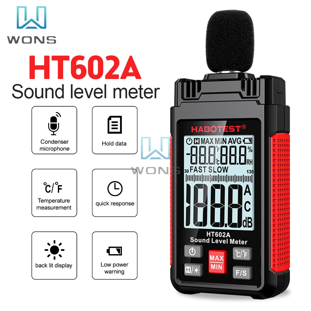 HABOTEST Portable Dual Mode A C Weighting Environment Sound Noise Tester Measurement Digital Sound Level Decibel Meter HT602B