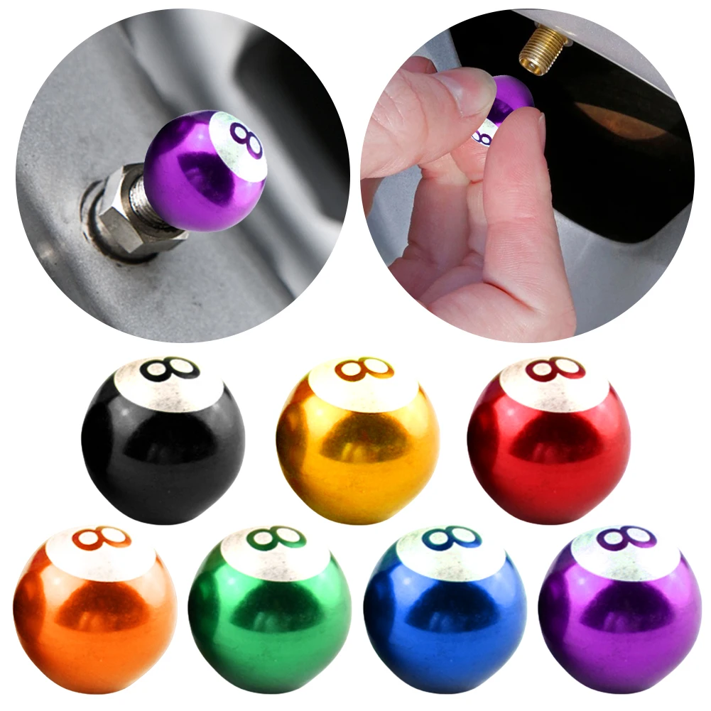 4Pcs Tyre Valve Stem Cover Car Truck Wheel Air Valve Stem Caps 8 Ball Shape Motorcycle Bike Wheel Nozzle for Auto SUV Truck Bike