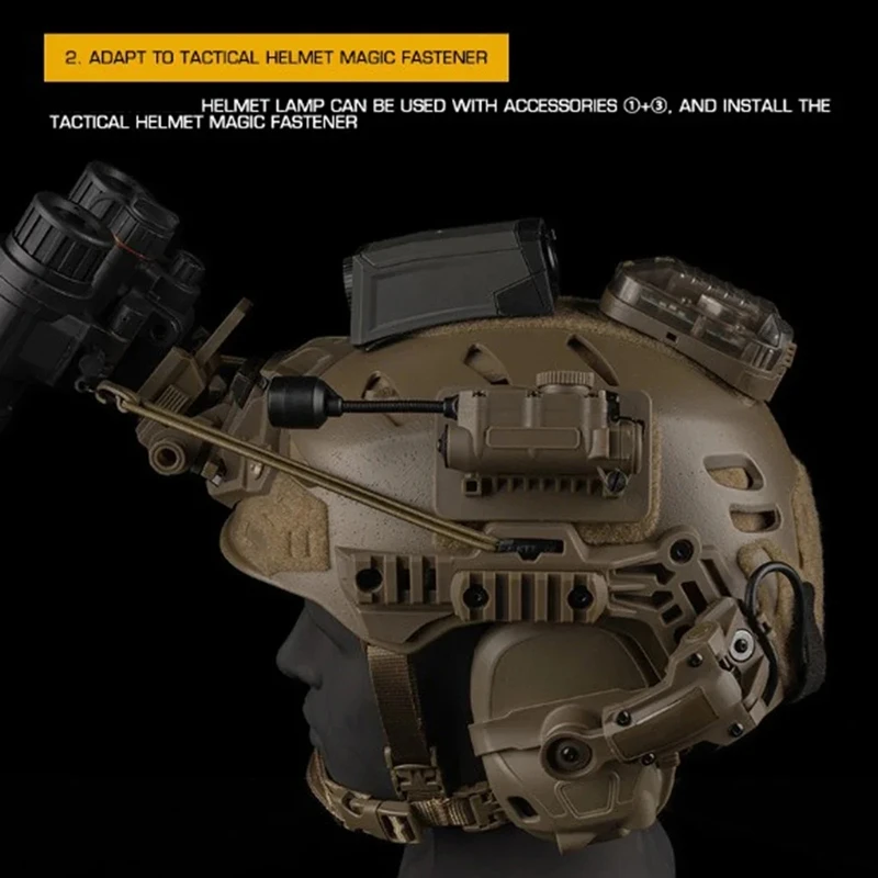 ●Helmet Lamp with IR and Flashlight Color Light Strobe Light Headphone IFF Auxiliary Light for Outdoor Sports Olive