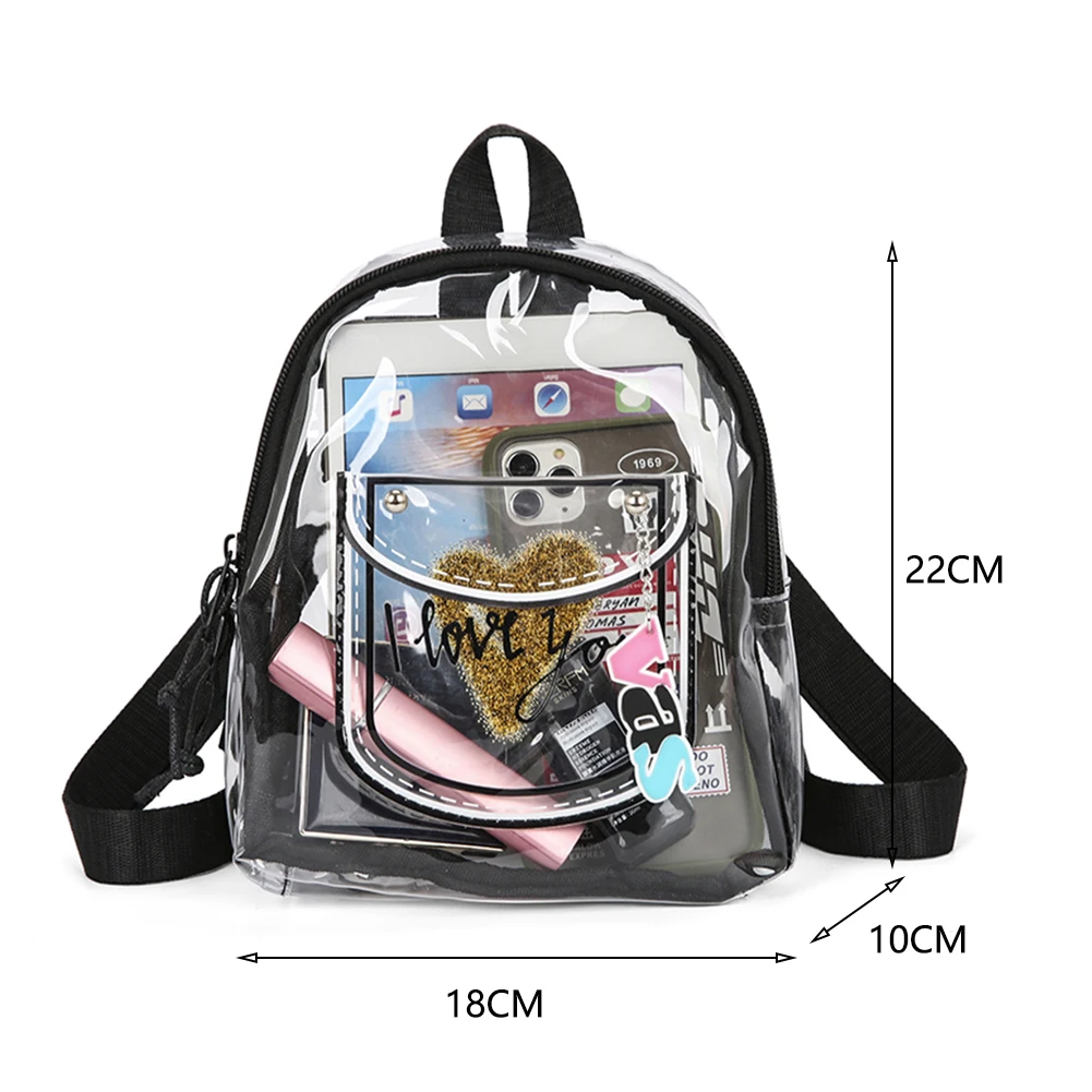 Women Transparent Backpack PVC Small Letter Schoolbag Adjustable Strap Casual Travel Backpack Female Daily Use Backpack