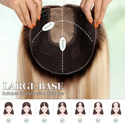 Imagen 2 del producto Extensiones de cabello humano Remy para mujer, postizo liso de 16 pulgadas con Clips en Base de seda, color marrón y Rubio