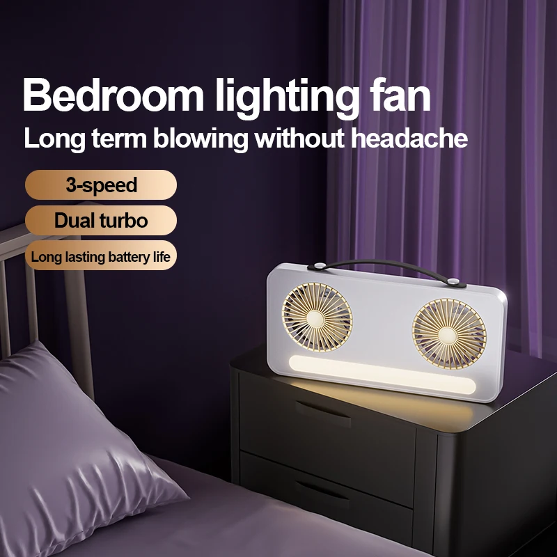 Ventilateur de bureau à éclairage LED à corps mince et Compact, bureau à vent à trois vitesses avec lanière, mural