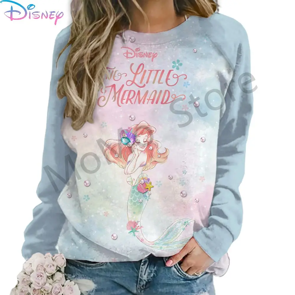 Disney Princess Women\'s Long Sleeve Sweatshirts O Neck Autumn Fashion Streetwear Kawaii Clothes 3D Print Party 2024 Street Wear