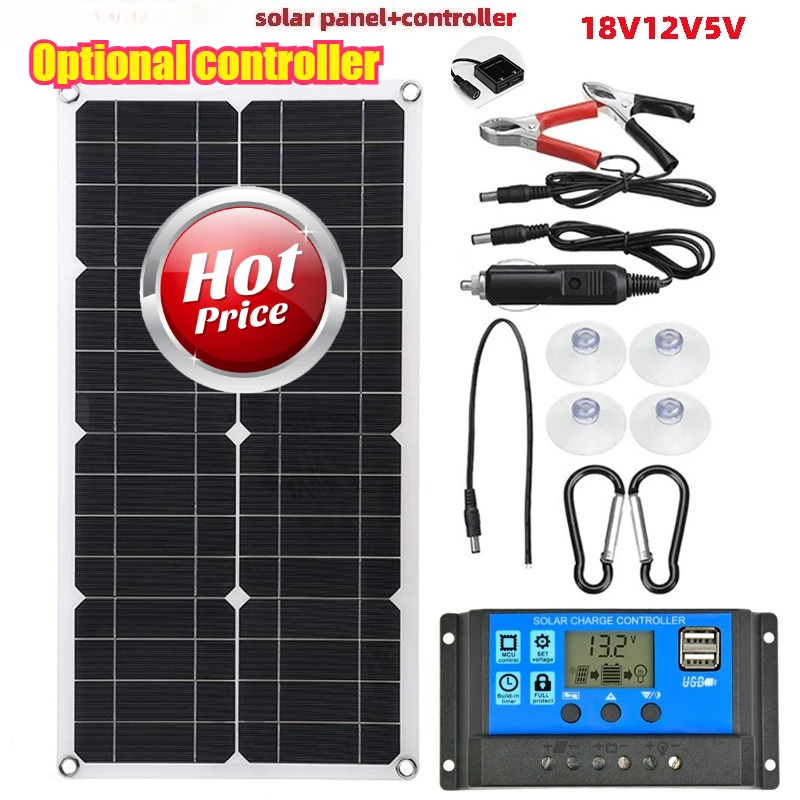 

54*28CM Monocrystalline Silicon Solar Panel Dual USB 12V/5V DC Single Crystal Flexible Solar Charger for Car RV Battery Charge