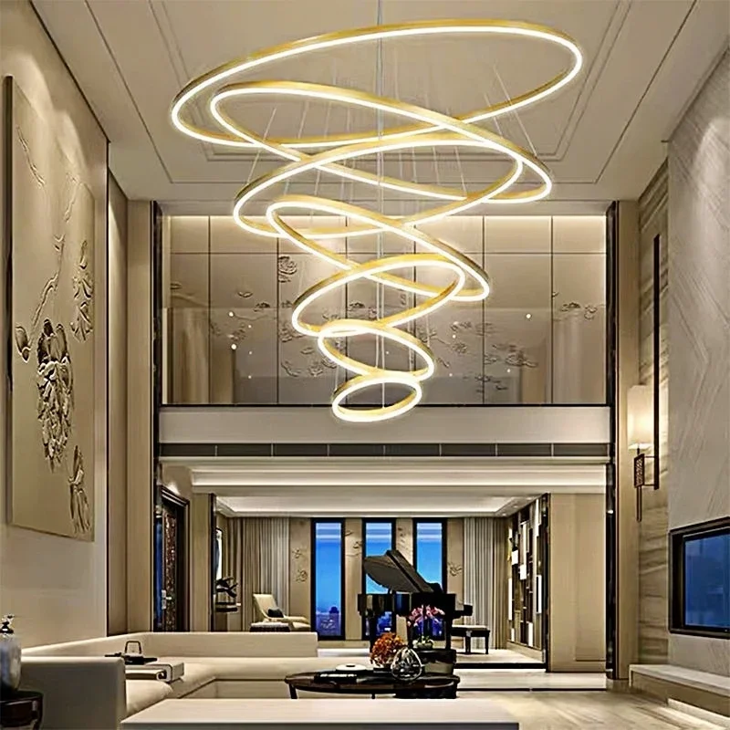 

Modern Led ceiling chandelier family lighting aluminum brushed circular gold&coffee chandelier living room table bedroom