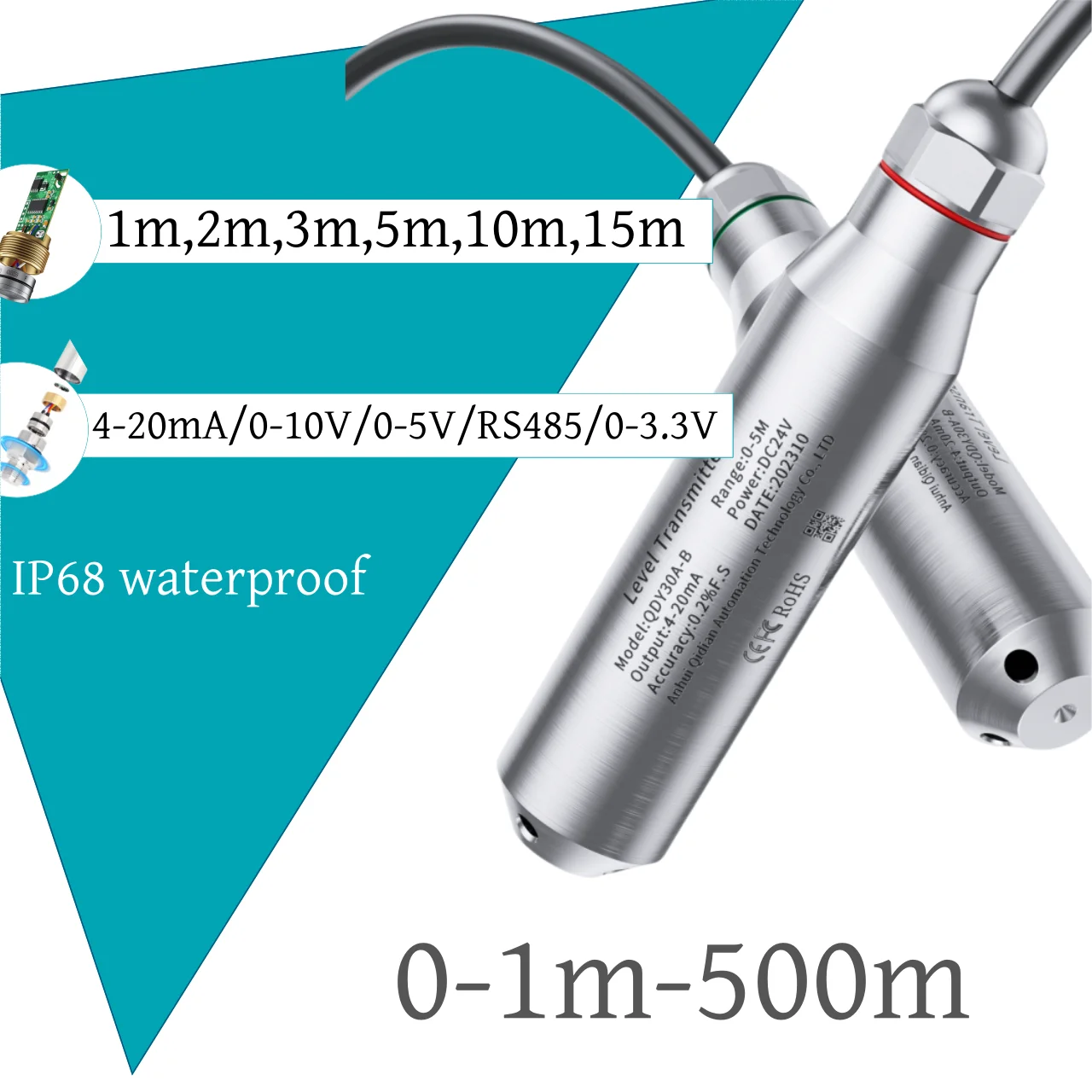 Trasmettitore sommergibile del sensore di livello idrostatico dell'uscita 4-20mA DC12-36V misuratore del trasduttore dei liquidi del serbatoio dell'acqua