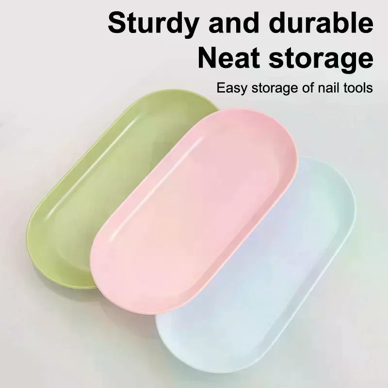Plastic Cosmetic Storage Tray Nail Art Equipment Plate Nail Art Tray Oval Manicure Tweezers Storage Tray Fake Nail Tray Tool