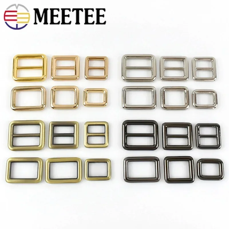 10Pcs 12-50mm Square Metal Buckles for Bag Strap Ring Hook Webbing Adjust Slider Clasp Backpack Tri-Glide Buckls Sew Accessories