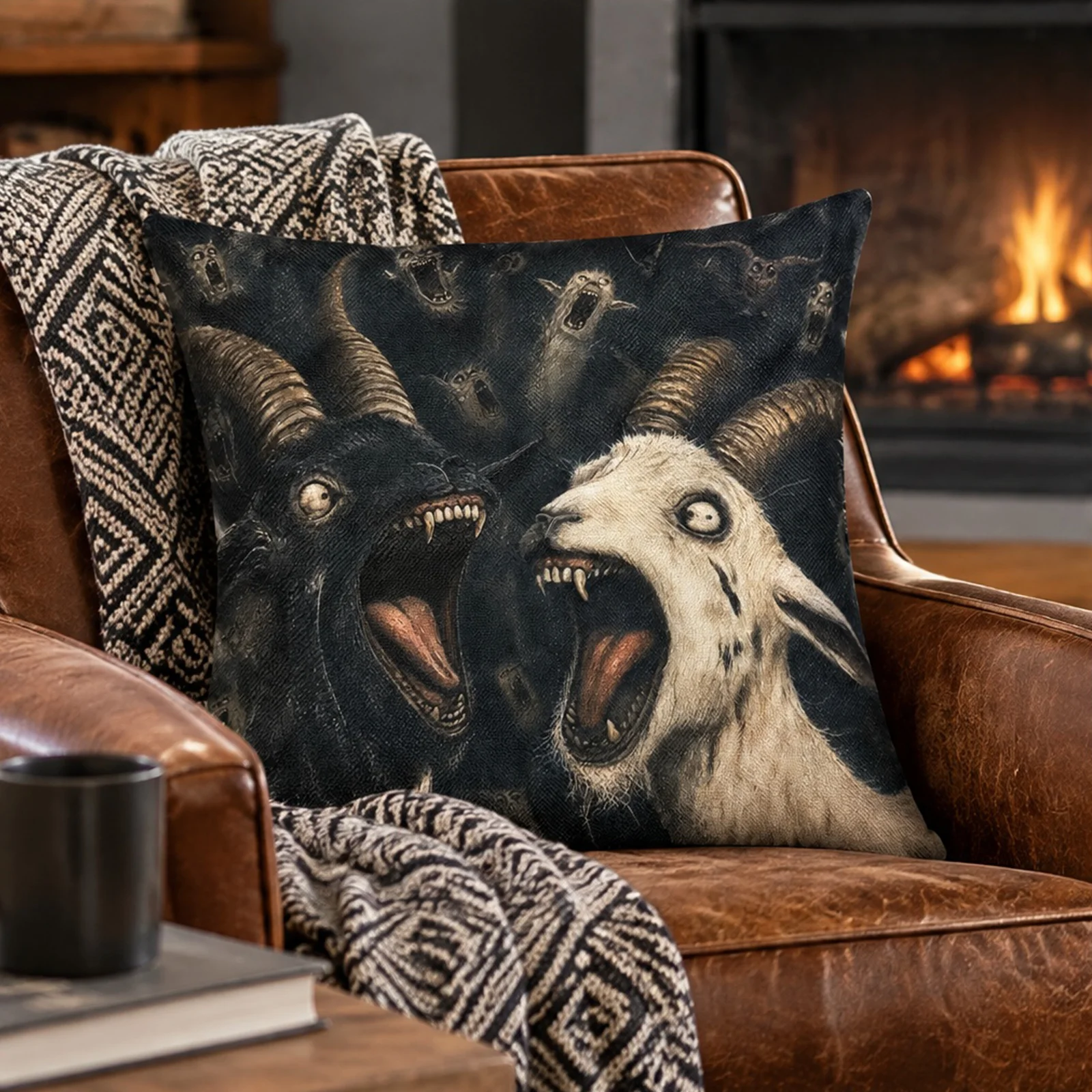Screaming Goats Pillow Cover Washable Goat Printed Pillow Cover Reusable Goat Print Cushion Sleeve for Car Office Dorm Apartment