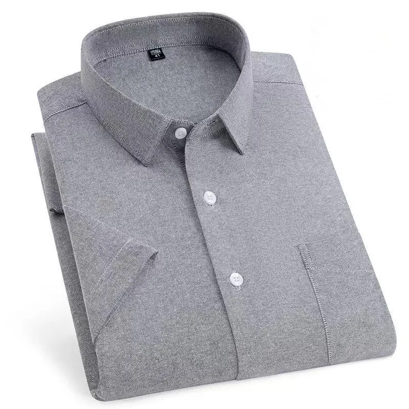 Camisa de algodão Oxford de manga curta masculina, slim fit, listras abotoadas, monocromática, casual, comercial, 11XL, 10XL, 9XL, 8XL, 7XL, 100%, verão