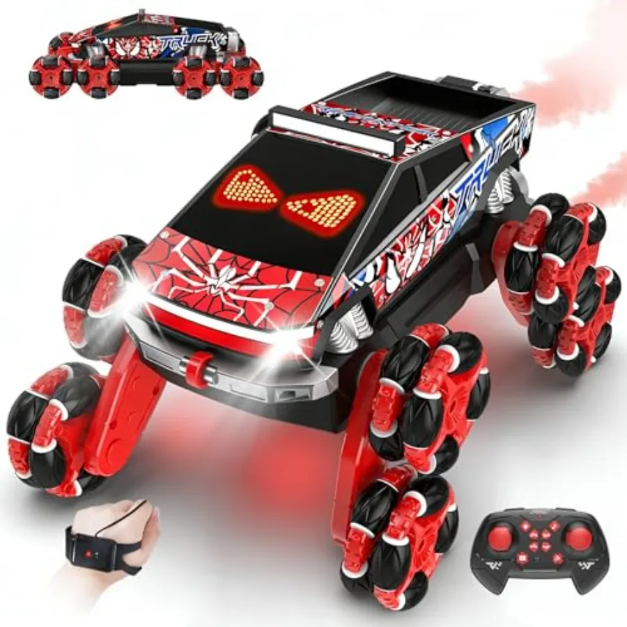 

RC Stunt Car for 6-13, 8-Wheel All-Terrain Climbing Toy, Black/Red ABS Plastic, Gesture Hand-Controlled, 2.4GHz Remote, Christm