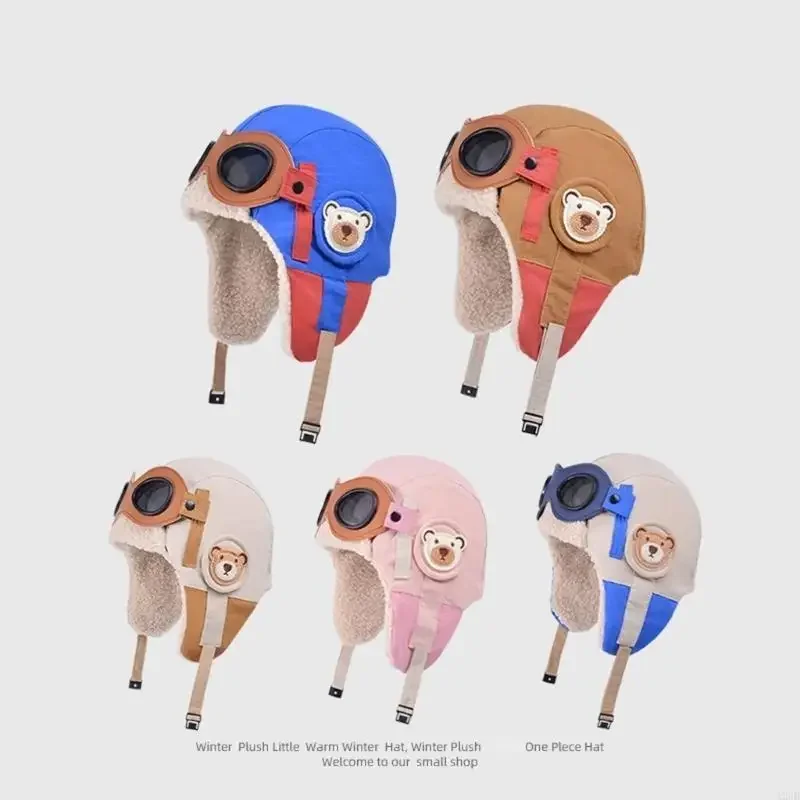 

Lovely Unisex Baby Hat With Glasses Warm Ear Flaps Lei Feng Hat Cold Winter Head Accessory 15UB