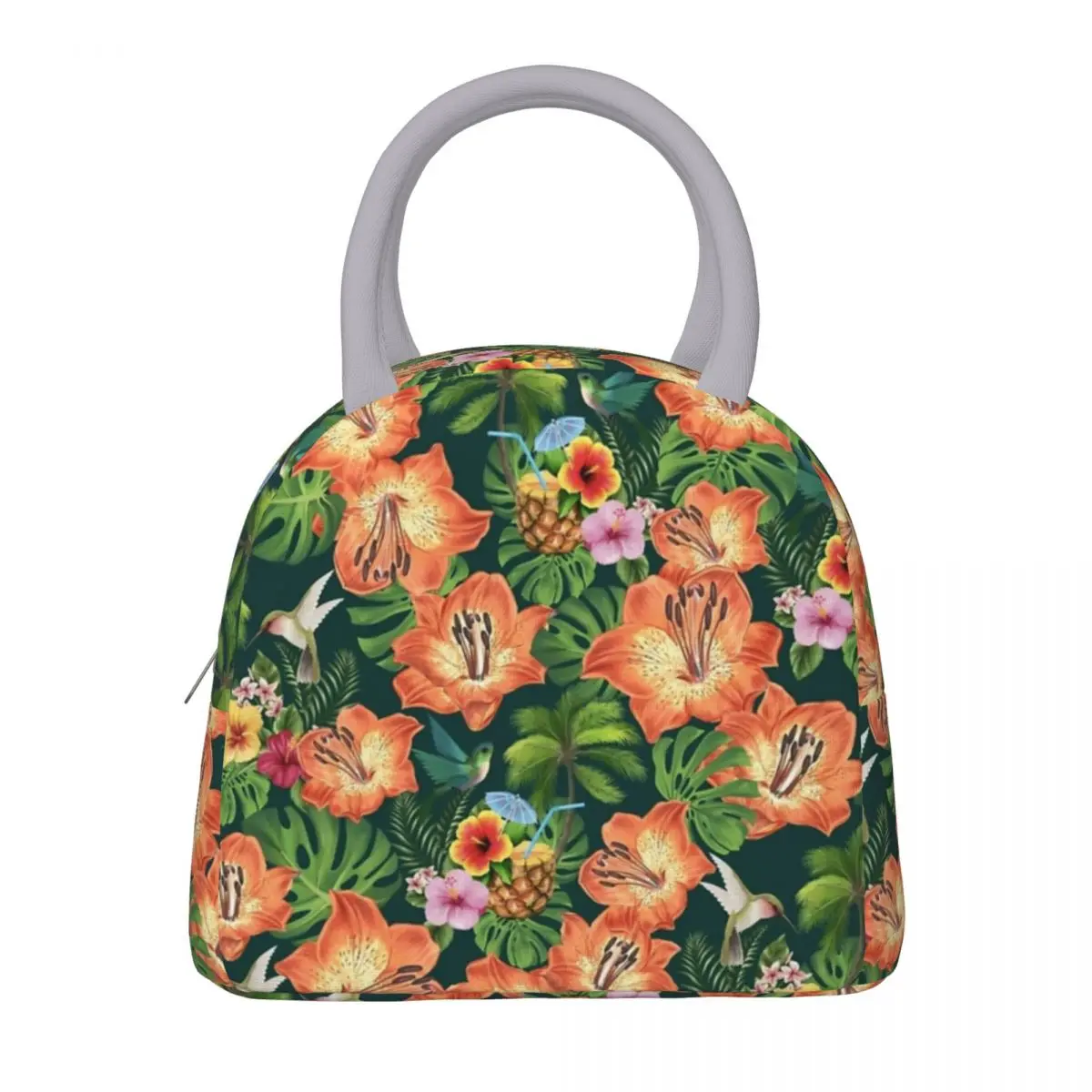 Bloemen Hibiscus Bos Merch Geïsoleerde Lunch Tas Voor Reis Voedsel Opslag Tas Draagbare Thermische Koelbox