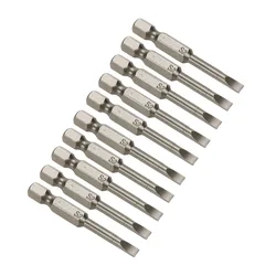 Hex Magnetic Slotted Screwdriver Bit SL4 Flat Head Slotted Tip Hand Tools Screwdriver S2 Alloy Steel Silver Driver Bits