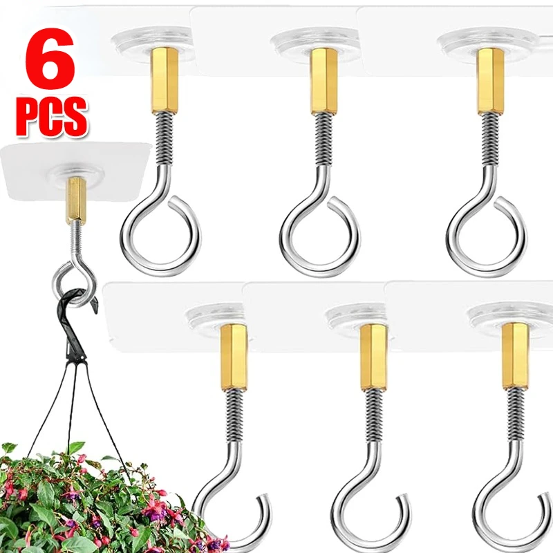 Self-Adhesive Ceiling Hooks Outdoor Garden Planter Flower Pot Hanging Bracket Hook Heavy Duty Wall Mounted Hanging Basket Hooks