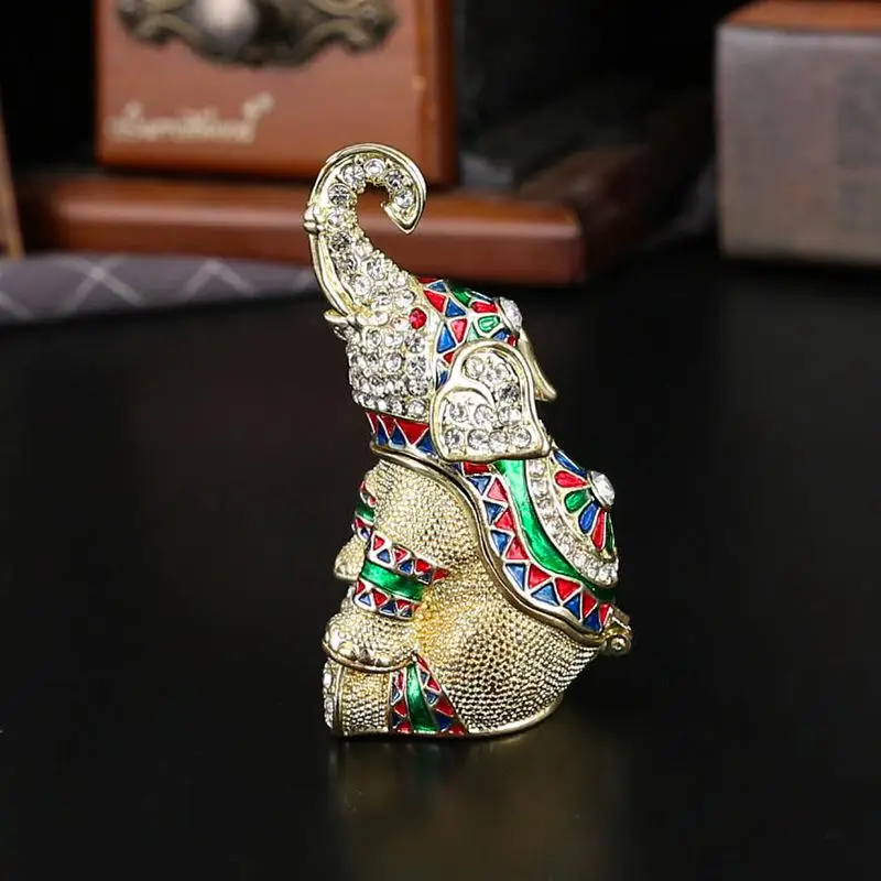 3D Diamond Engraved Elephant Jewelry Box, Porcelain Colored Artwork, Flip-Top Ring Earring Storage Box, Entrance Decoration