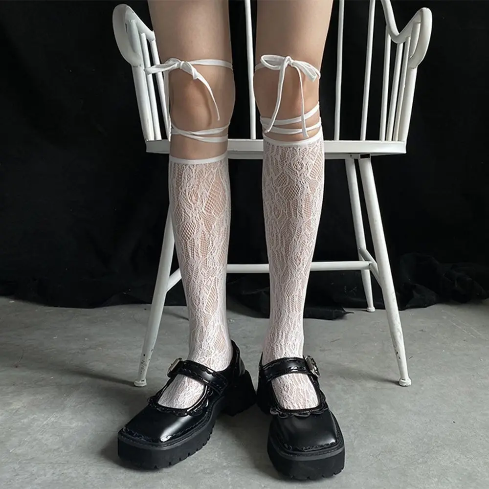 

Bow Straps Cosplay Princess Ribbon Harajuku Hollow Lolita Calf Socks Lace Stockings Girl Stockings Split Toe Socks