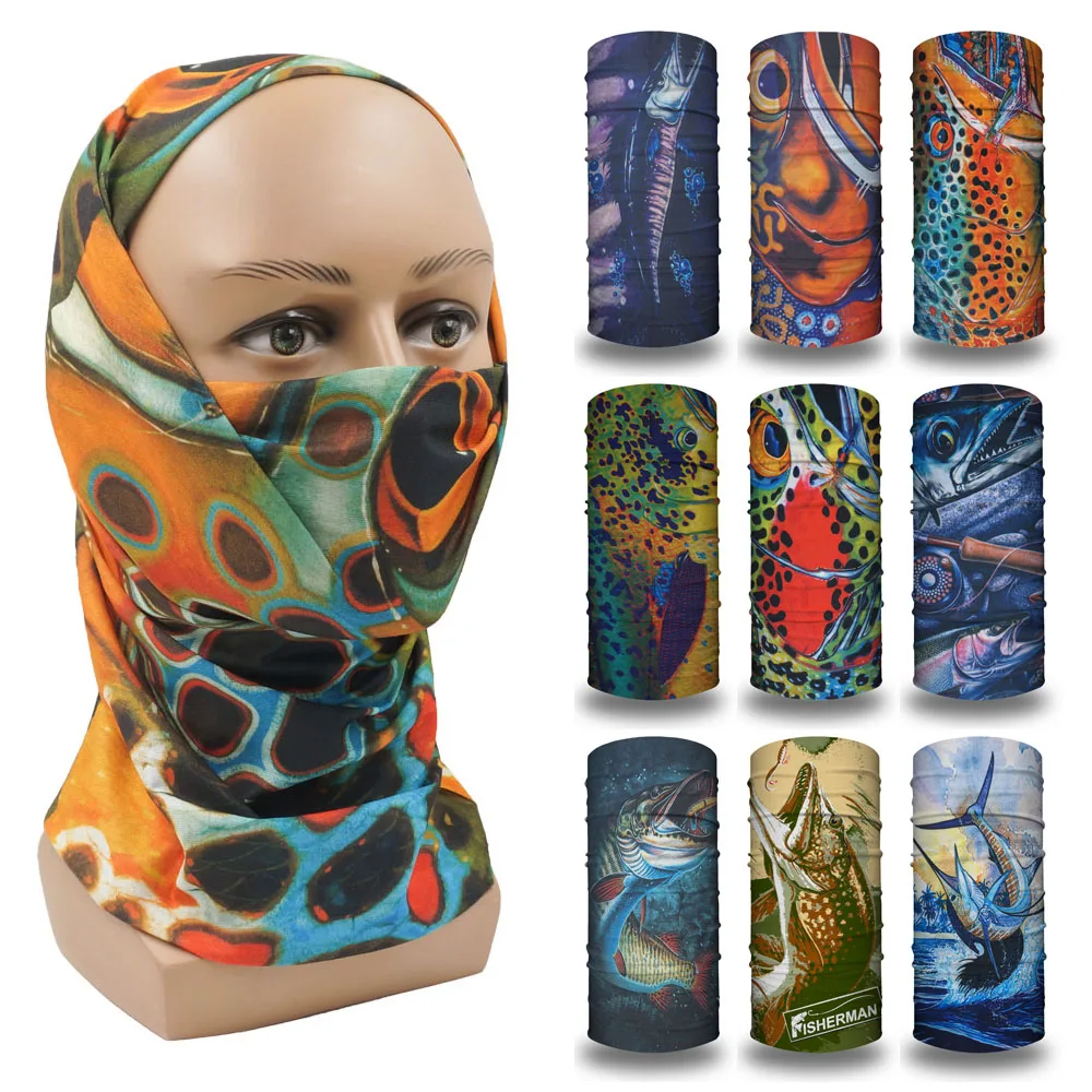 Fish Patern Angling Face Cover Mask Sun Protective Bandana Men Women Outdoor Fishing Balaclava Neck Gaiter Multiuse Headscarf