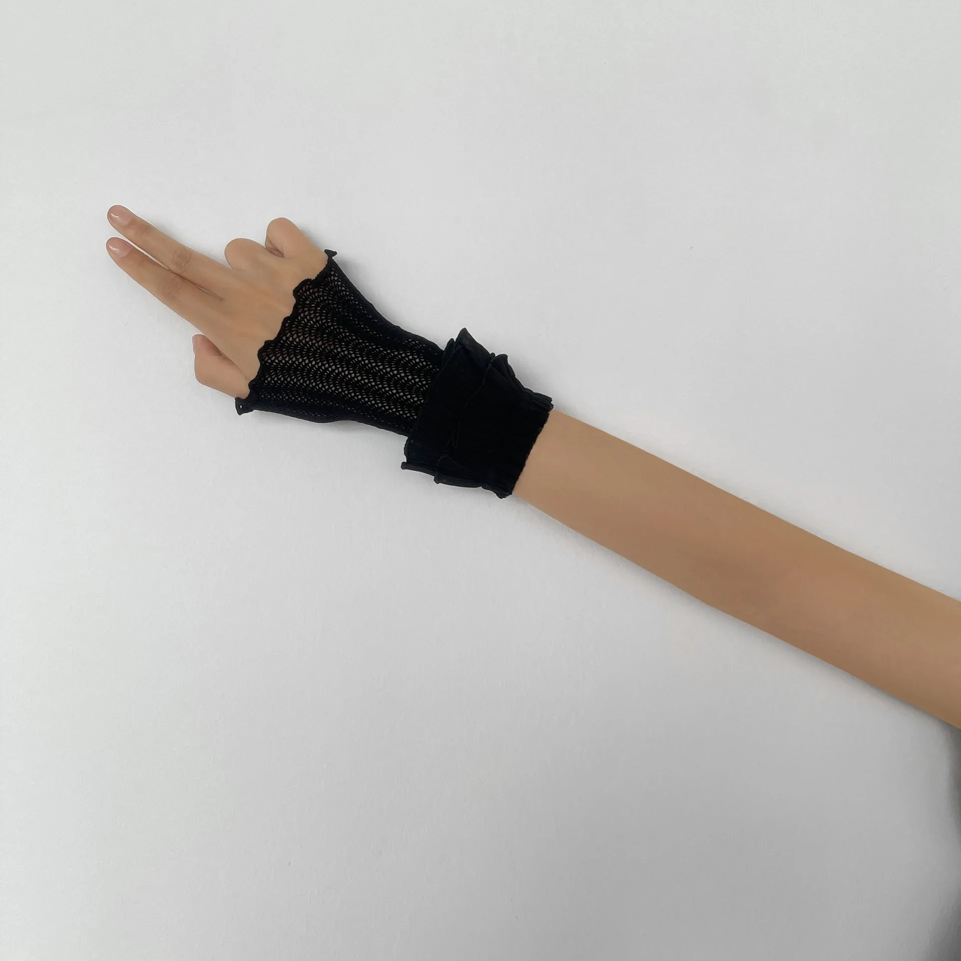 قفازات كونسيلر رفيعة للفتيات ذات طبقات مزدوجة من الدانتيل للحماية من الشمس من لوليتا بأكمام يدوية #4