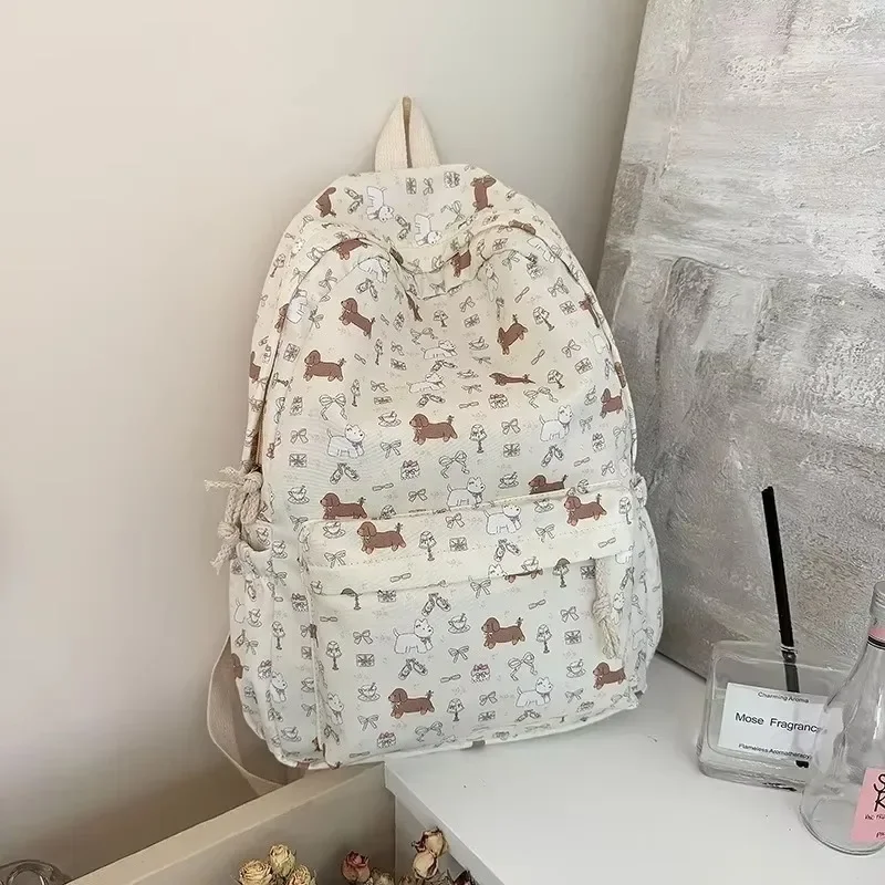 Cartoon Cartoon niedlichen Hund Bogen Druck Rucksack Hoch leistungs lässig Mädchen Studenten Schult aschen süße y2k ästhetische Mode Rucksäcke