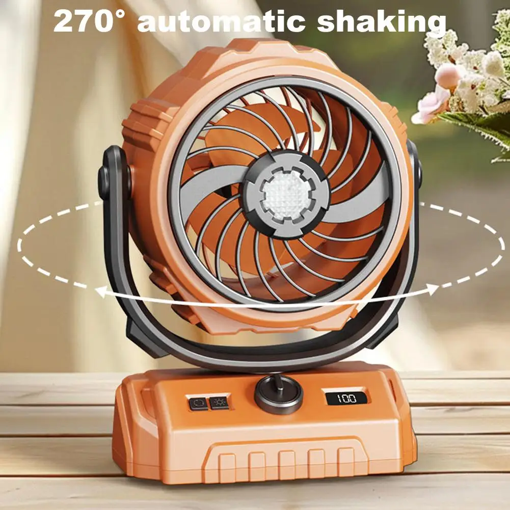 

20000 мАч 270 ° Автоматический вентилятор для кемпинга с функцией вращения головки, перезаряжаемый, портативный, с крючком и LED-подсветкой, беспроводной потолочный вентилятор для палатки