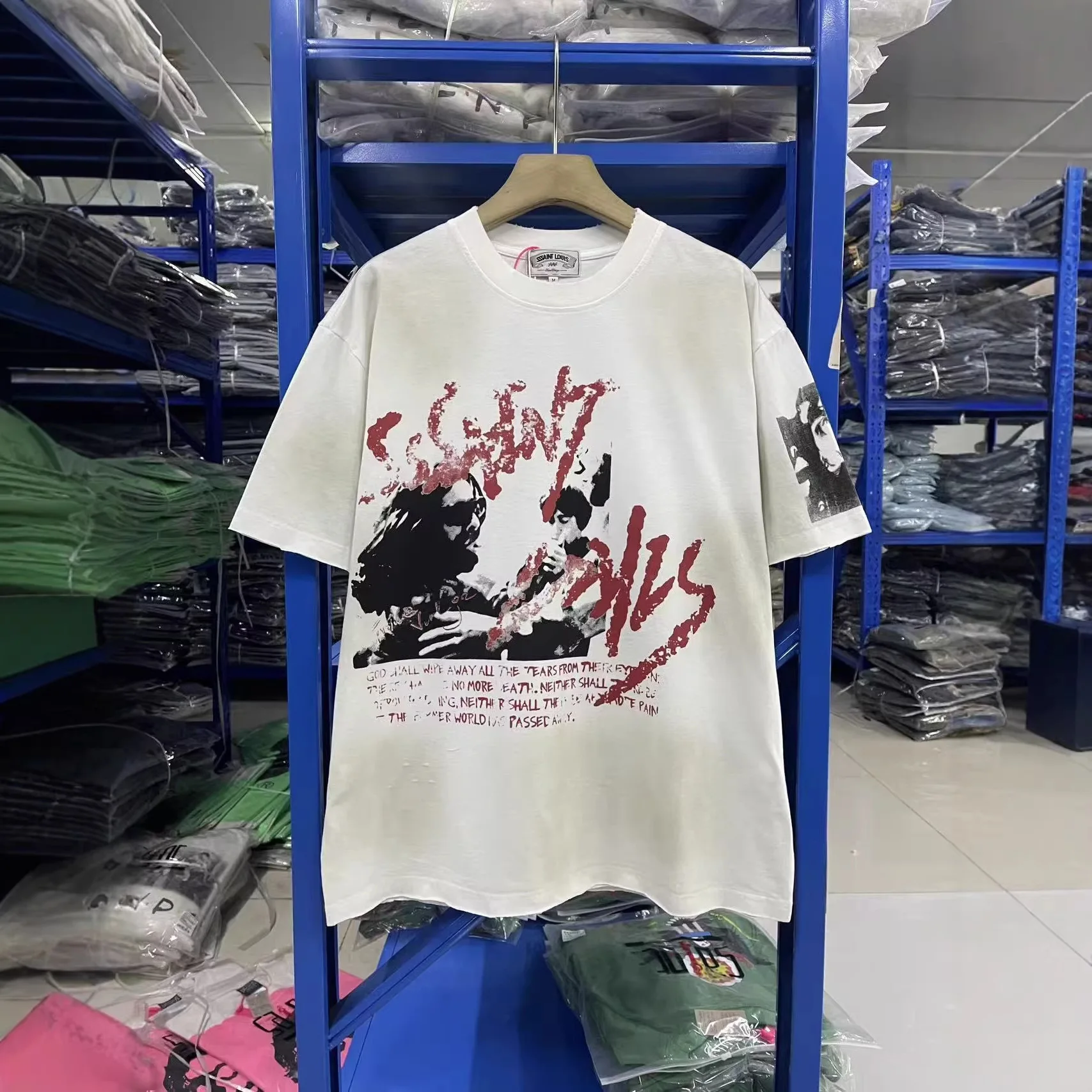 

SSSAINT LOUIS 26SS Rock American Retro Round-neck Drop-shoulder Washed Antique Short Sleeve T-shirt Trendy