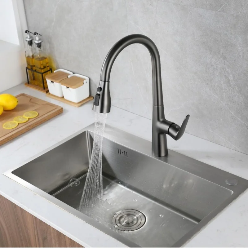 

Grey Pull-Out Kitchen Faucet SUS304 Sink Faucet 360-Degree Sink Faucet Rotating Black Outlet Faucet Hot And Cold Kitchen Fauc