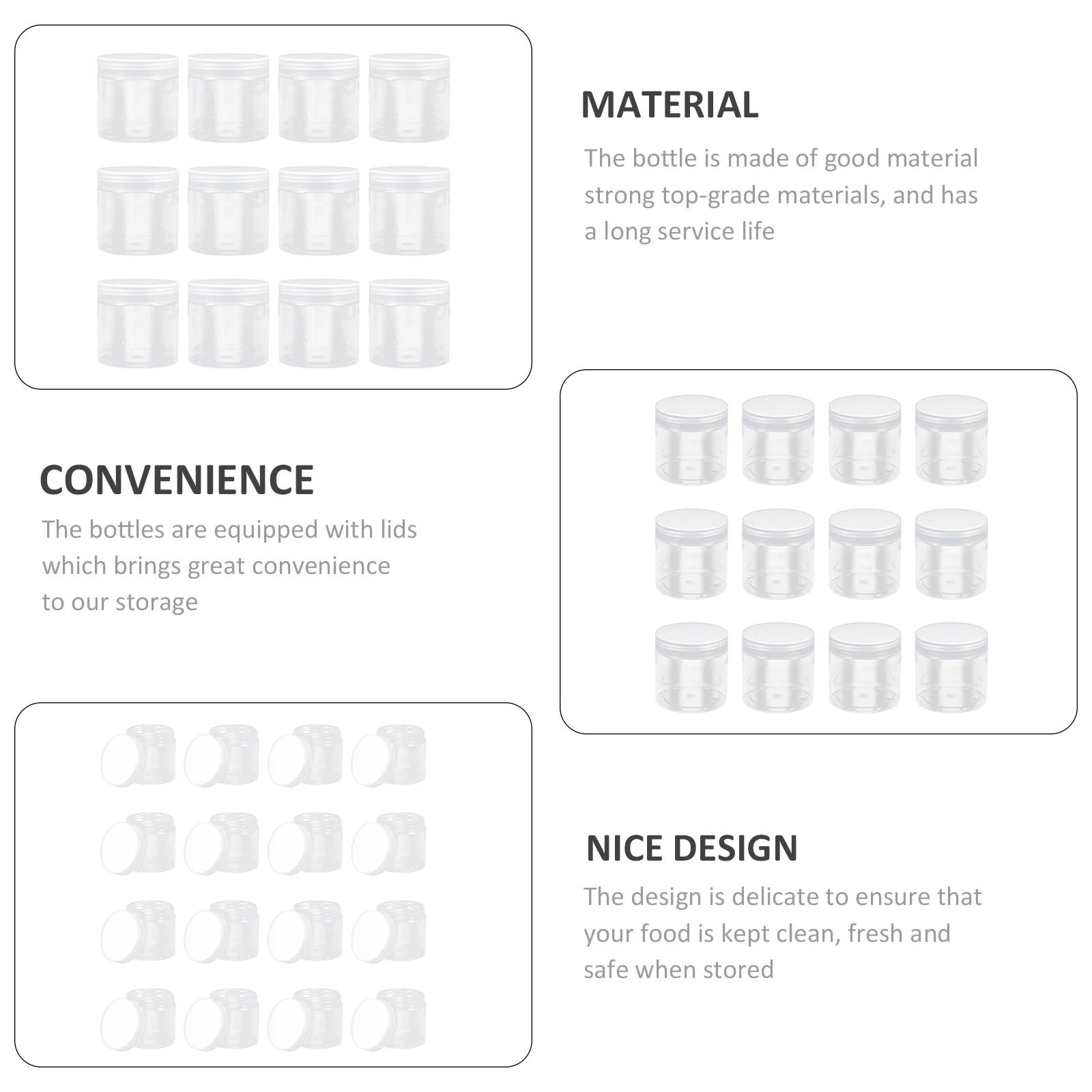

20 Pcs Sealed Plastic Bottle Wild-mouth Round Clear Container Music Sealing Bottles Wide Jars Cereal Storage