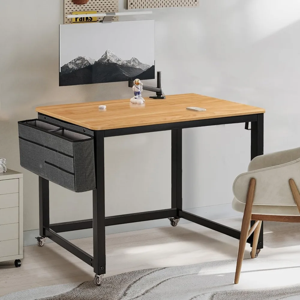 مكتب كمبيوتر متنقل من AHB مع 4 عجلات ناعمة، تصميم أنيق للمكتب المنزلي، طاولة الدراسة ومحطة العمل المحمولة