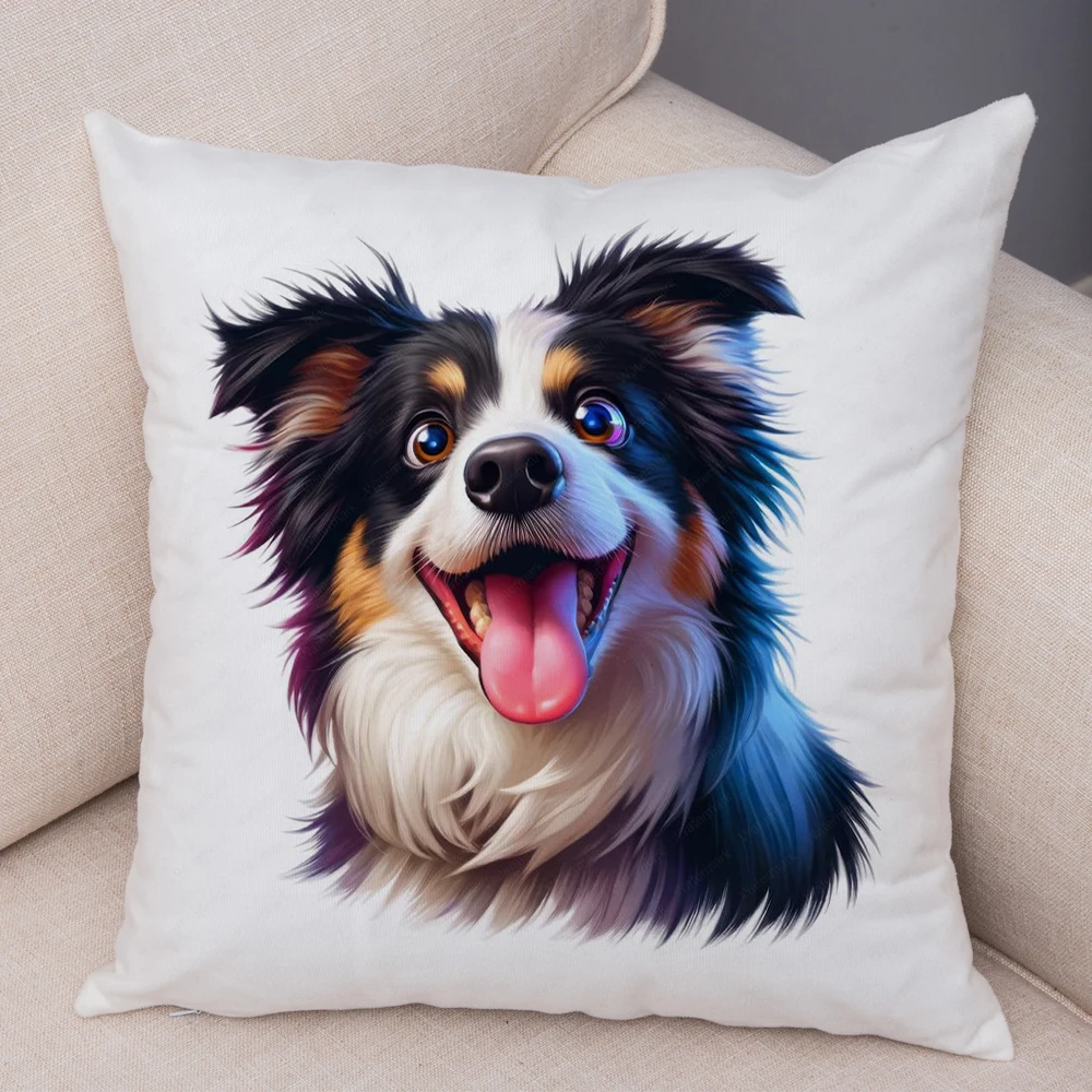 Double Print Cute Funny Dog Cushion Cover Decor Cartoon Pet Animal Pillow Case for Sofa Home Car Soft Plush Throw Pillowcase