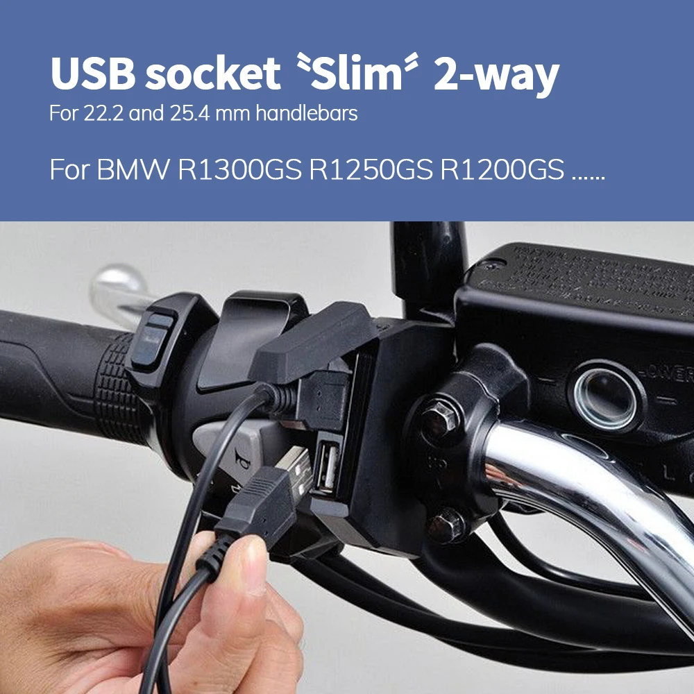 

Motorcycle Dual USB Charger Plug Socket Adapter For BMW R1300GS R 1300 GS R1250GS R1200GS Adventure R18 22.2-25.4mm Handlebars