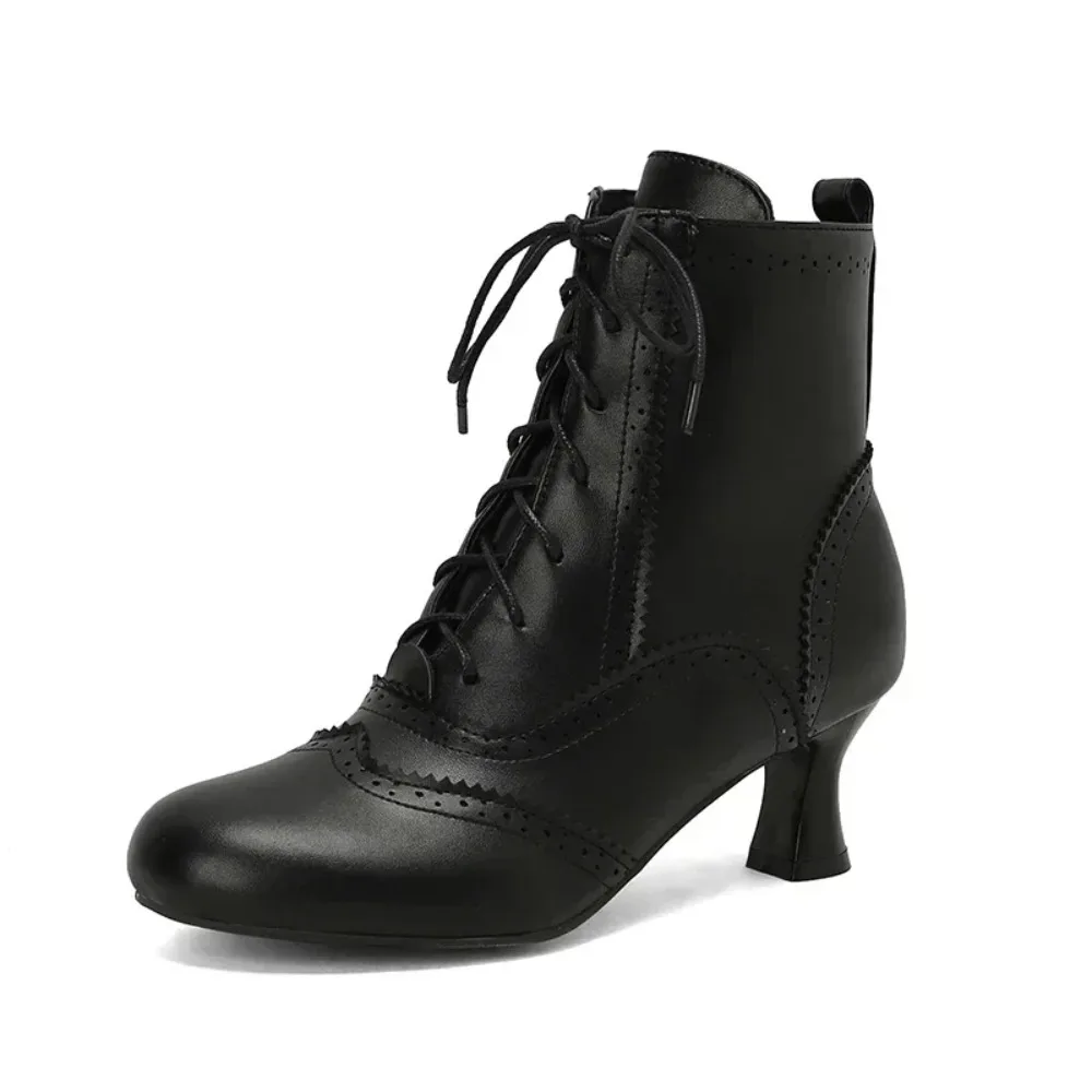 

Extra Large Size 49 50 Women Boots High Heels Lace-up Designer Mature Brogue Design Purple White Sage Green Ankle Boots Vintage