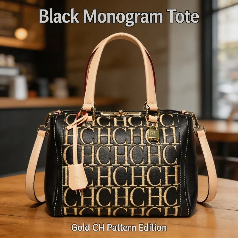 CHHC Women Embroidery Letter Boston Handbag Faux Leather Lock Decor Removable Shoulder Strap Daily Travel Crossbody Tote Bag