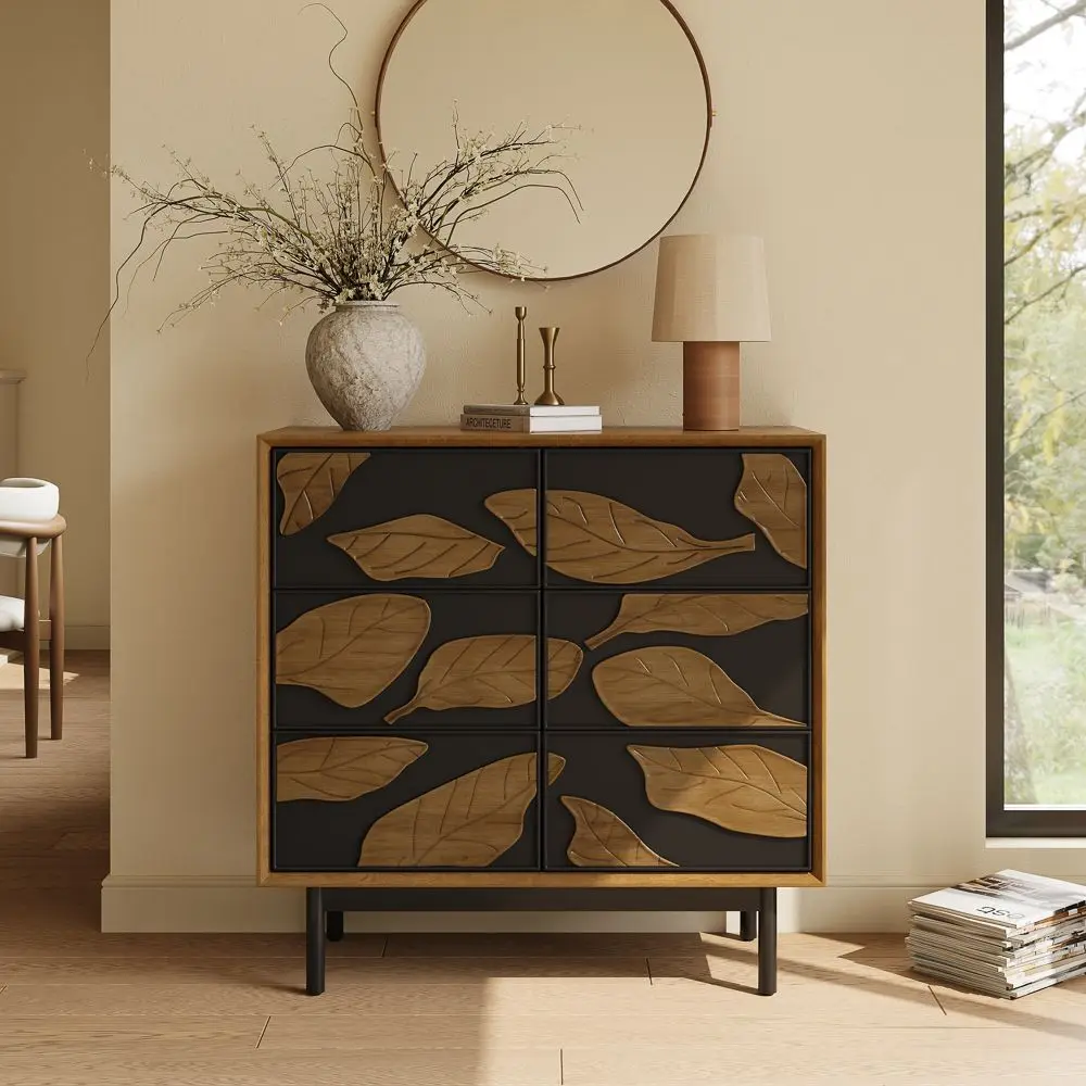 AJUNION 39 Inch Mid Century Modern Storage Cabinet Artistic Relief Doors Sideboard Living Room Sofa Side Table Console Table