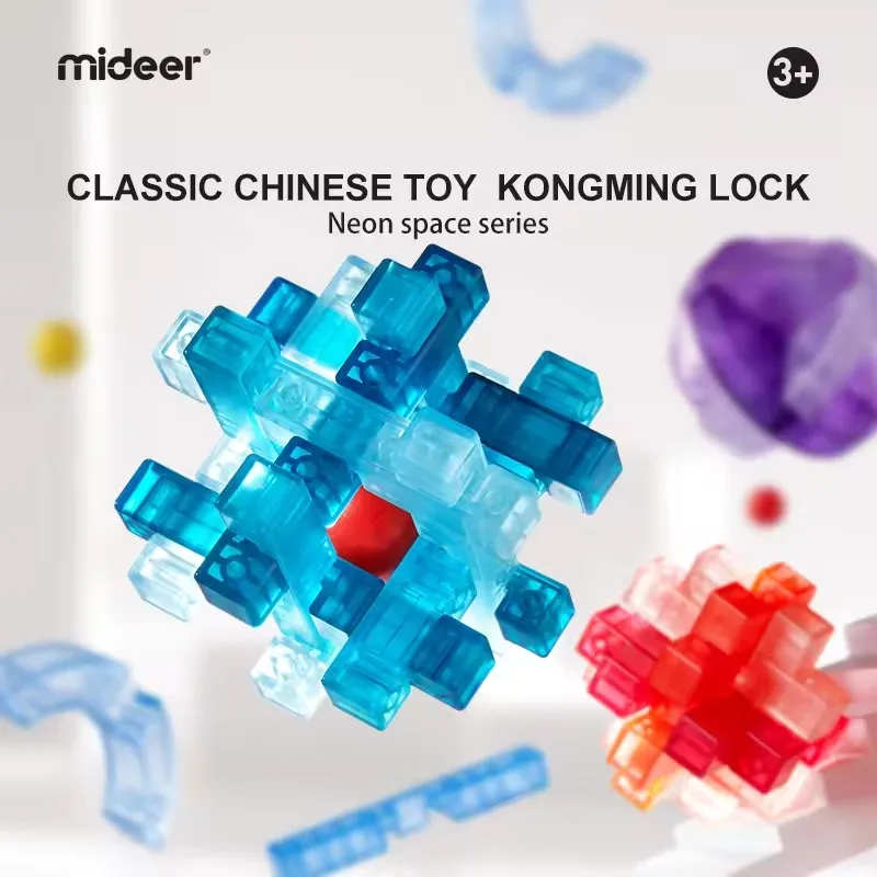 Mideer Neon Space Series Interlocked Mortise And Tenon Kong Ming Lock Luban Lock 3D Intelligent Children Kids Unlock Puzzle Toys