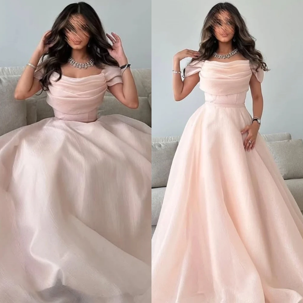 カスタマイズされたクラシック A ライン ストラップレス イブニング ドレス シンプル オフショルダー プロムドレス エレガント オーガンザ ノースリーブ セレブドレス