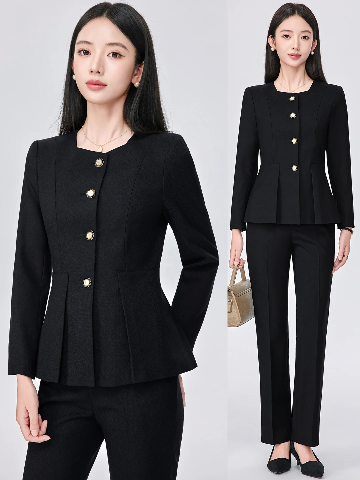 Professional Women's Suit Set Spring Autumn High-End Formal Workwear Hotel Front Desk Reception Uniform Jewelry Store Staff U...