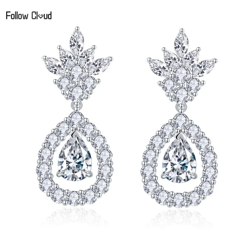 Follow Cloud Total 4.35ct Moissanite Diamond 5*7mm Pear Shape Drop Earrings for Women 925 Sterling Sliver Wedding Fine Jewelry