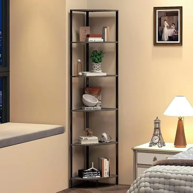 

Tall Ladder Corner Storage Shelf with Adjustable Feet,Rustic Display Rack Multipurpose Bookshelf Bookcase