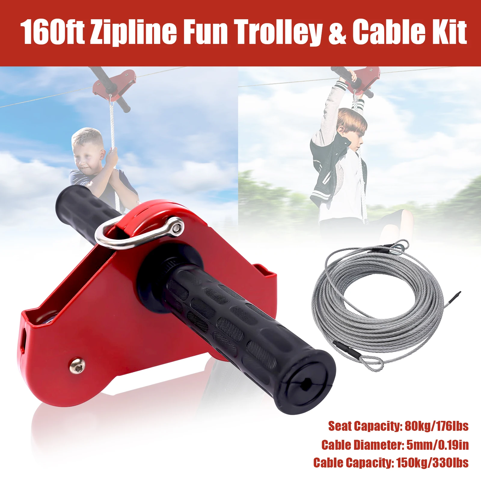 طقم Zip Line بطول 48 مترًا، طقم Zipline خارجي مع مقعد + حزام آمن