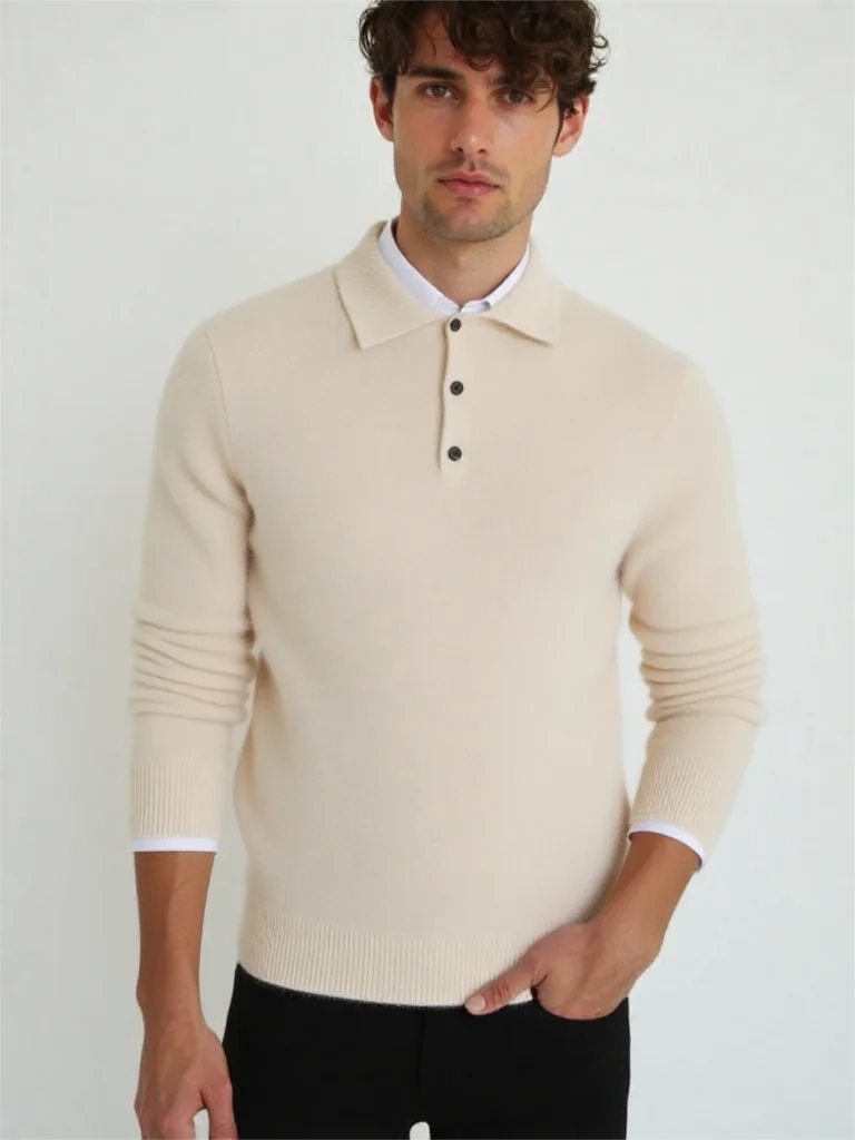 

Мужской норковый кашемировый свитер, вязаный воротник-поло, офисный пуловер, осень-зима, мягкая теплая модная мужская одежда, трикотаж