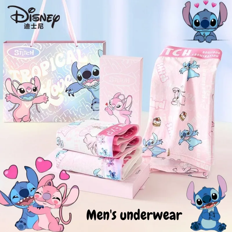 

New Disney Stitch Angel Buzz Lightyear Alien Cartoon Cute Men's Cotton Boxer Briefs Creative Personality Hunk Print Boxer Briefs